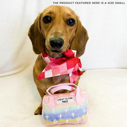 Haute Diggity Dog Chewy Vuiton Handbag Plush Squeaky Dog Toy, Soft Durable Designer-Inspired Stuffed Puppy Chew Toys for Small & Medium Dogs, Machine-Washable (Pink Ombre) Small