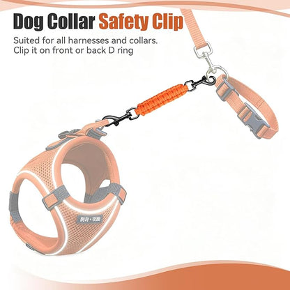 Dog Collar Safety Clip with Dual Clasps,Handmade Backup Safety Strap for Dog Harness, Collars and No Pull Harness Connectors (Orange)