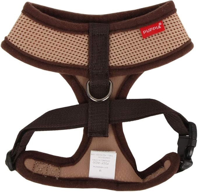 Puppia Soft Dog Harness No Choke Over-The-Head Triple Layered Breathable Mesh Adjustable Chest Belt and Quick-Release Buckle, Beige, Small