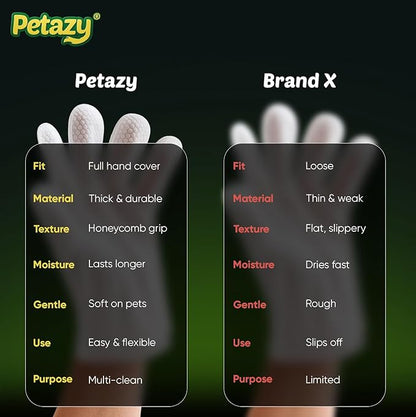 Petazy Pet Glove Wipes for Dogs & Cats – Hypoallergenic Thick Cleaning Gloves with Aloe & Coconut Oil for Paws, Face, Ears & Butt, Instant No Rinse Grooming Wipes to Deodorize and Hydrate, 50 Pack