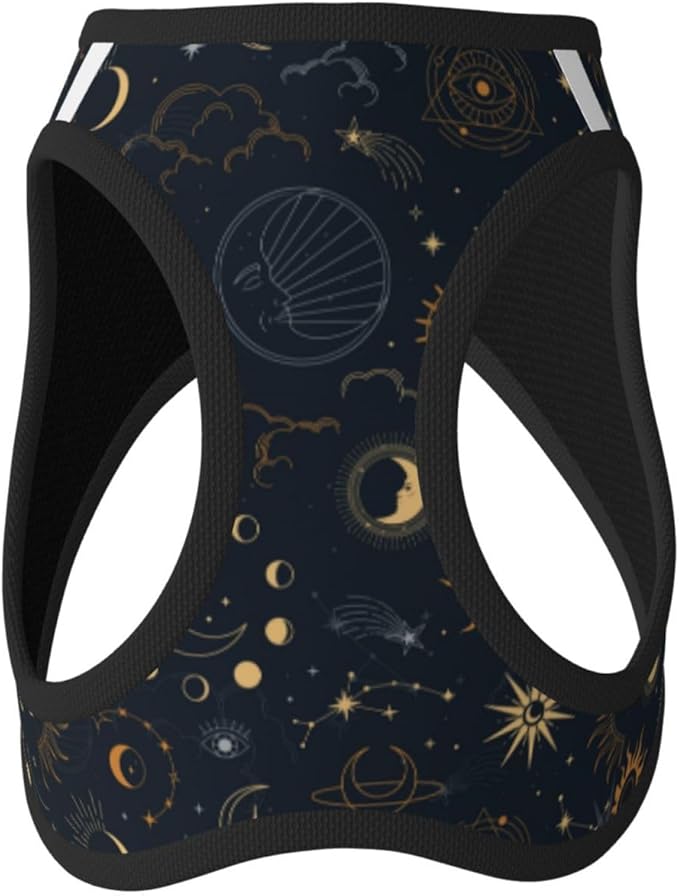 Dog Harness and Leash Set with Celestial Moon Star Pattern, Breathable Mesh Vest with Reflective Strips, Adjustable No Pull Pet Harness for Small Dogs and Cats Medium