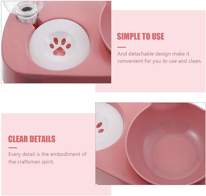 Kisangel Stable Automatic Dog Water Bowl with Dual Feeder Design Spill-Resistant Pet Food and Water Dispenser for Cats and Dogs Neck Protection Pink Pet Feeding Bowl