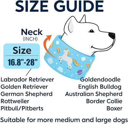 LovinPet Dog Recovery Collar, Adjustable Soft Cone for Medium & Large Dogs, Post-Surgery Comfort & Lick Prevention, Starlight Rainbow Unicorn Prints,Blue