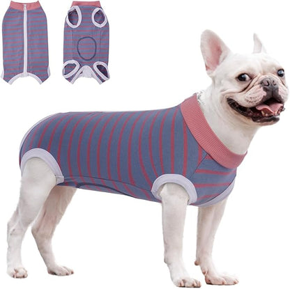 Dog Recovery Suit, Puppy Surgical Pajamas Bodysuit for Dogs Cats After Spay Neuter Surgery Abdominal Wound Bandages, Striped Onesie Pant for Shedding Skin Disease, Anti-Licking Cone Alternative XS