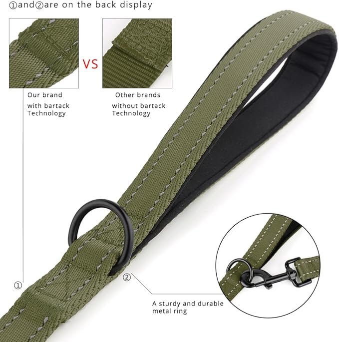Plutus Pet Double Handle Dog Leash 4ft, Heavy Duty, Reflective Dual Handle Dog Leash for Safety Training, for Medium Large Dogs,2 Handle Leads, Ranger Green