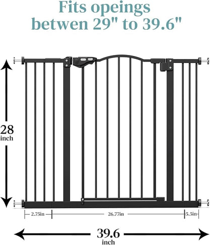 InnoTruth 29-39.6”Baby Gate for Stairs & Doorways,28" Tall Dog Gate for Pets,Dual-Lock Safety and One Hand Opening Design,Pet Gate for Hallways,Outdoors,Wall-Friendly Pressure Mounted, Pure Black