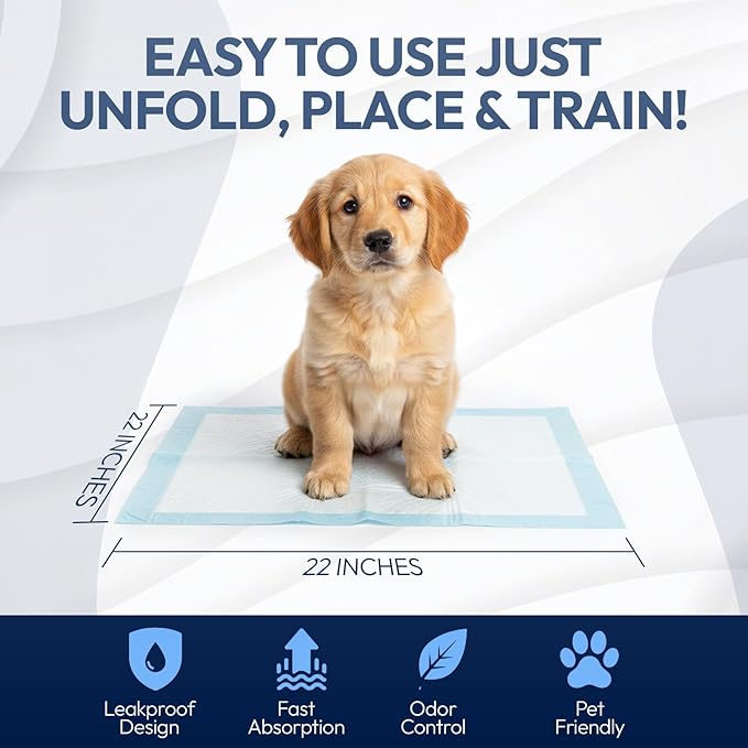 Training Pads for Dogs & Puppies, Super Absorbent, Leak-Proof Protection, Odor-Neutralizing, Disposable Puppy Pads Essentials 22"x22" 150 Count - BROOKLYN PET GEAR