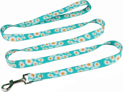 Harness and Leash Set, Floral Pattern, 5ft Matching Leash, No Pull, Easy Wear for Small Dogs.(S, Green Daisy)