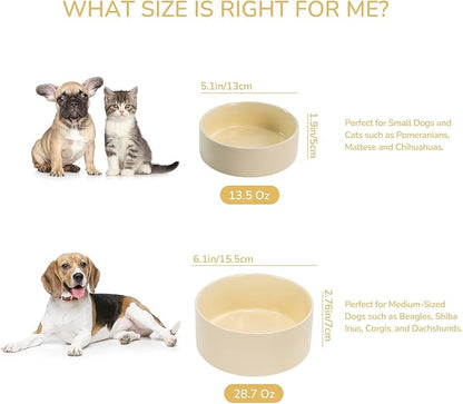 SPUNKYJUNKY 13.5OZ Ceramic Dog and Cat Bowl, Modern Cute Weighted Food Water Bowl for Replacement Beige (1 Pack)