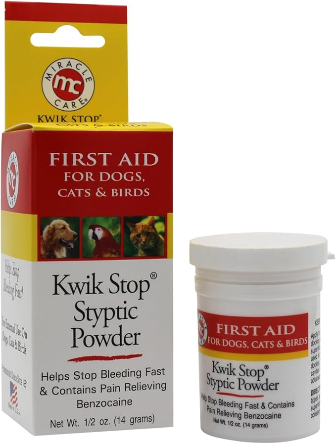 Miracle Care Kwik Stop Styptic Powder for Dogs, Cats and Birds, 0.5 Ounce (Pack of 6), Fast Acting Blood Stop Powder with Pain Relieving Benzocaine