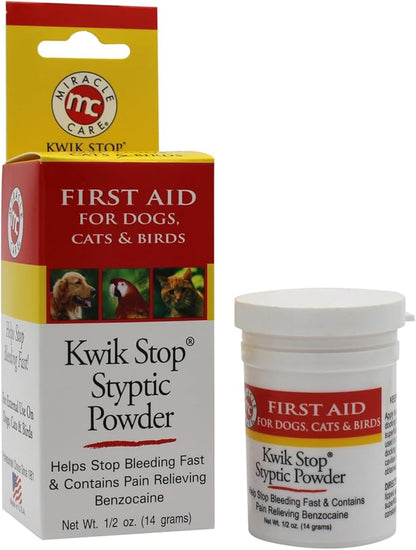 Miracle Care Kwik Stop Styptic Powder for Dogs, Cats and Birds, 0.5 Ounce (Pack of 6), Fast Acting Blood Stop Powder with Pain Relieving Benzocaine