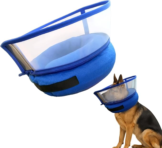 Inflatable Dog Cone Collar, Adjustable Size Velcro with Soft Padding Collar After Surgery for Large Dogs to Stop Licking,Extra Enhanced Anti-Licking Guard Shield for Pets(Blue/L(12-16" Neck))