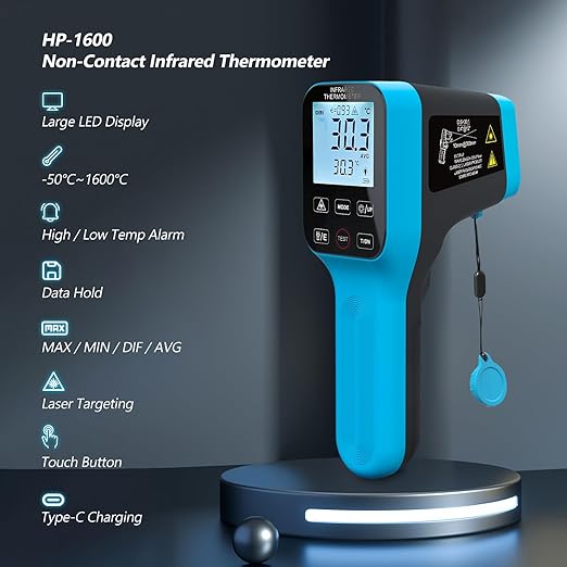 2PCS Infrared Thermometer Gun Rechargeable, -58℉~2912℉ High Temp Laser Industrial Thermometer, D:S=30:1 Touch Button Waterproof Pyrometer, Digital IR Temperature Gauge with Type-C Port (NOT for Human)