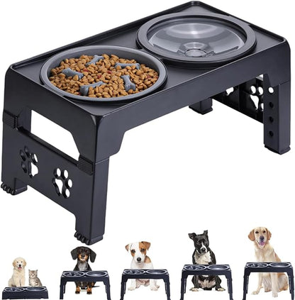 LALOBLUE Elevated Dog Bowls, Raised Dog Bowl with 2 Stainless Steel Dog Food Bowls, Dog Bowls Stand Adjusts to 5 Heights 2.95", 8.46", 9.65", 10.82", 12.01" for Small Medium Large Dogs Cats Pets,Black