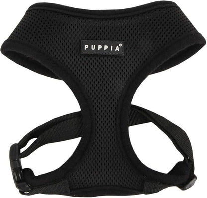 Puppia Soft Dog Harness No Choke Over-The-Head Triple Layered Breathable Mesh Adjustable Chest Belt and Quick-Release Buckle, Black, Medium