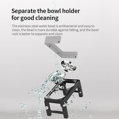PAKEWAY Elevated Dog Bowls, Spill Proof, Tiltable Pet Feeder with 1 Stainless Steel Bowl &1 Stainless Steel Slow Feeder Bowl, 6 Height Adjustable Raised Dog Bowls Stand for Medium Large Dogs