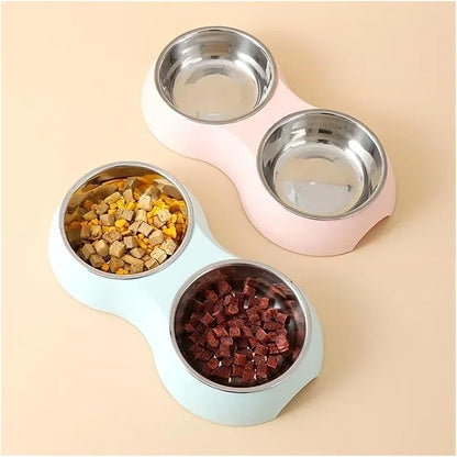 Double Pet Bowls Water Feeder Stainless Steel Drinking Dish Feeding Supplies Dog Accessories(Green)