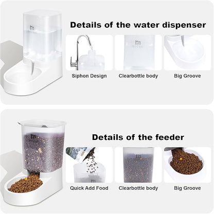 Marchul Dog Feeder, Gravity Cat Feeder and Water Dispenser Set, Automatic Pet Food Bowl and Waterer Large Capacity for Small Medium Pets Puppy Kitten Rabbit (1 Gallon / 3.8L)
