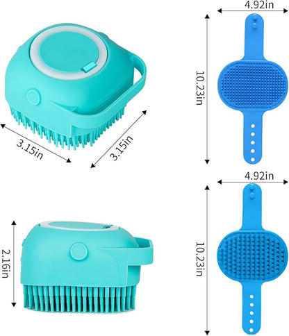 Comotech 6PCS Dog Bath Brush & Dog Toothbrush | Adjustable Handle Shampoo Brush & Scrubber for Short & Long Haired Dogs & Cats | Effectively Solve Odor & Stain Removal Problems (Blue Blue Blue.)
