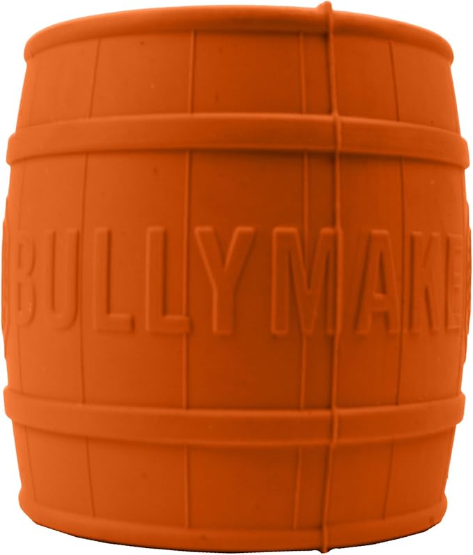 BULLYMAKE Orange Toss N' Treat Keg Toy for Dogs, Durable Rubber Dog Toys for Aggressive Chewers, Dental Stimulating, Treat Dispensing, Boredom Busting, Pet Supplies, Made in USA