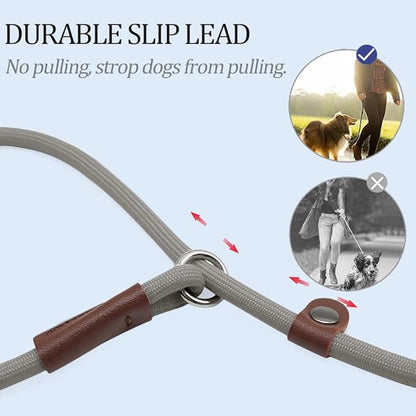 MayPaw Slip Lead Control Leash for Dogs No Pull, 13+ Colors Classic Dog Lead 7FT Pet Slip Leash, 1/4” Rope Leashes for Small Medium Animals (7ft*1/4", Gray)
