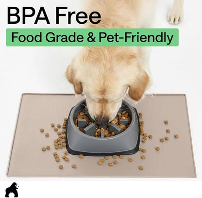 GORILLA GRIP 100% Waterproof Raised Edge BPA Free Silicone Pet Feeding Mat, Dog Cat Food Mats Contain Spills Protects Floors, Placemats for Cats and Dogs Water Bowl, Pets Accessories 23x15 Cream