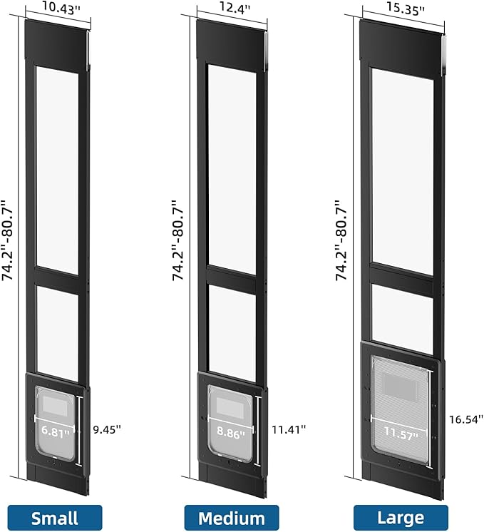 Dog Door for Sliding Glass Door, Magnetic Plastic Flap Sliding Door Pet Insert with Lock, Adjustable Height 74.2”-80.7”, No-Cut Installation for Patio Dog Access(Black M)