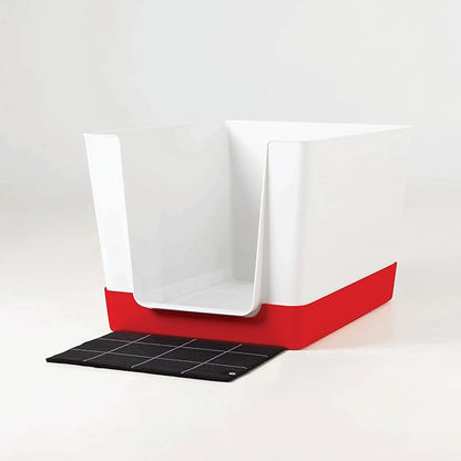 Indoor Dog Potty with High Walls and Low Entry for Small Dogs — Vertical Pad Holder, Splash Guard, and Clean Modern Design by DoggyBathroom (Red, Regular)