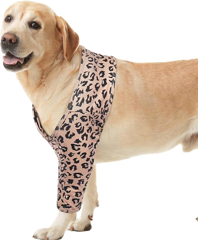 ROZKITCH Dog Wound Protector for Front Right Left Leg, Pet Prevent Licking Wound Elbow Knee Protector, Dog Recovery Suit Cone Collar Alternative for Sprain ACL CCL Arthritis Joint Care Brown XS