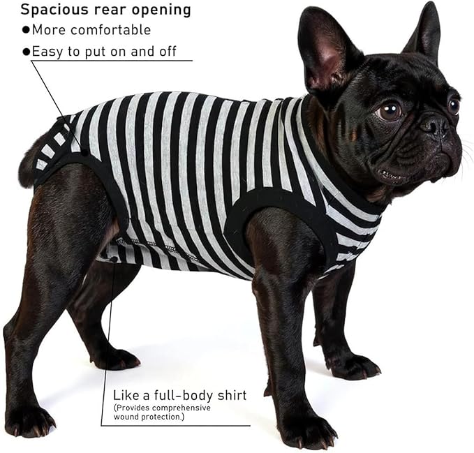 Dog Surgery Recovery Suit Dogs Neuter Spay Female Male Protective Clothes,Black Striped XL