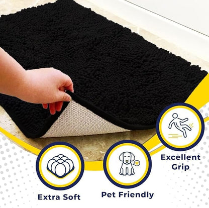 Muddy Mat® | Super Absorbent Door Mat Indoor, Microfiber Quick Dry Chenille Entryway Rug, Non-Slip Front Door Mat, Indoor Mats for Entryway, Machine Washable Pet Rug, Black 3ft x 8ft