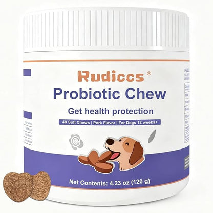 Dog Probiotics Probiotics for Dogs - Digestive Enzymes for Gut Flora, Digestive Health, Diarrhea & Bowel Support - Dog Supplement Soft Chew for Pet Immune System -（40ct ）