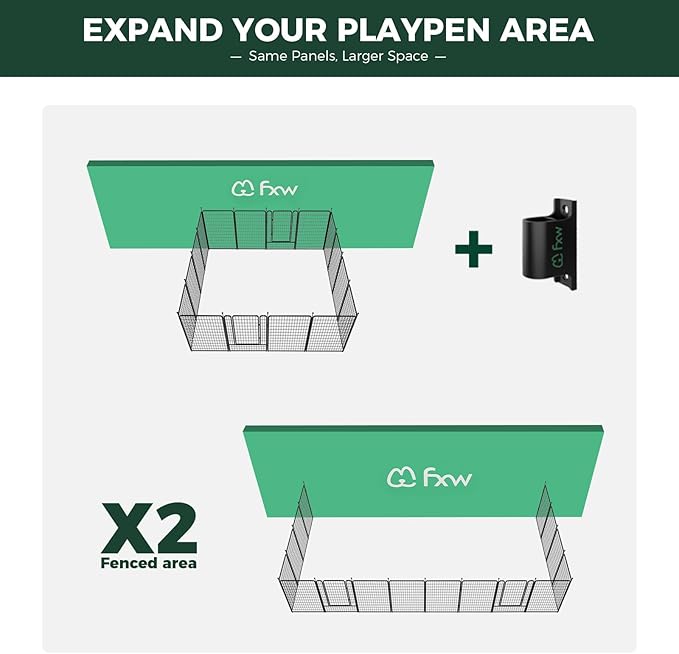 FXW Rollick Unleashed Dog Playpen for Indoor, Yard, RV Camping, 50 inch 16 Panels Dog Pen with Anchor Kit (4 Packs) for Large Dogs, Black│Patented