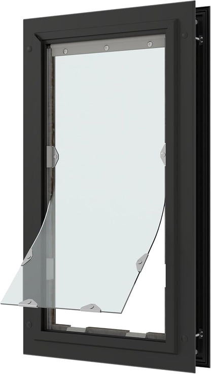 Liberty Pet Door for Doors | Clear Vinyl Dog & Cat Flap for Interior & Exterior Doors | Durable Rust-Free Aluminum Frame | Black, Large, Single Flap