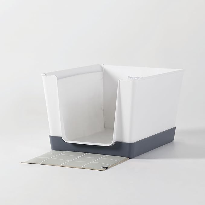 Indoor Dog Potty with High Walls and Low Entry for Small Dogs — Vertical Pad Holder, Splash Guard, and Clean Modern Design by DoggyBathroom (Mini, Dark Grey)