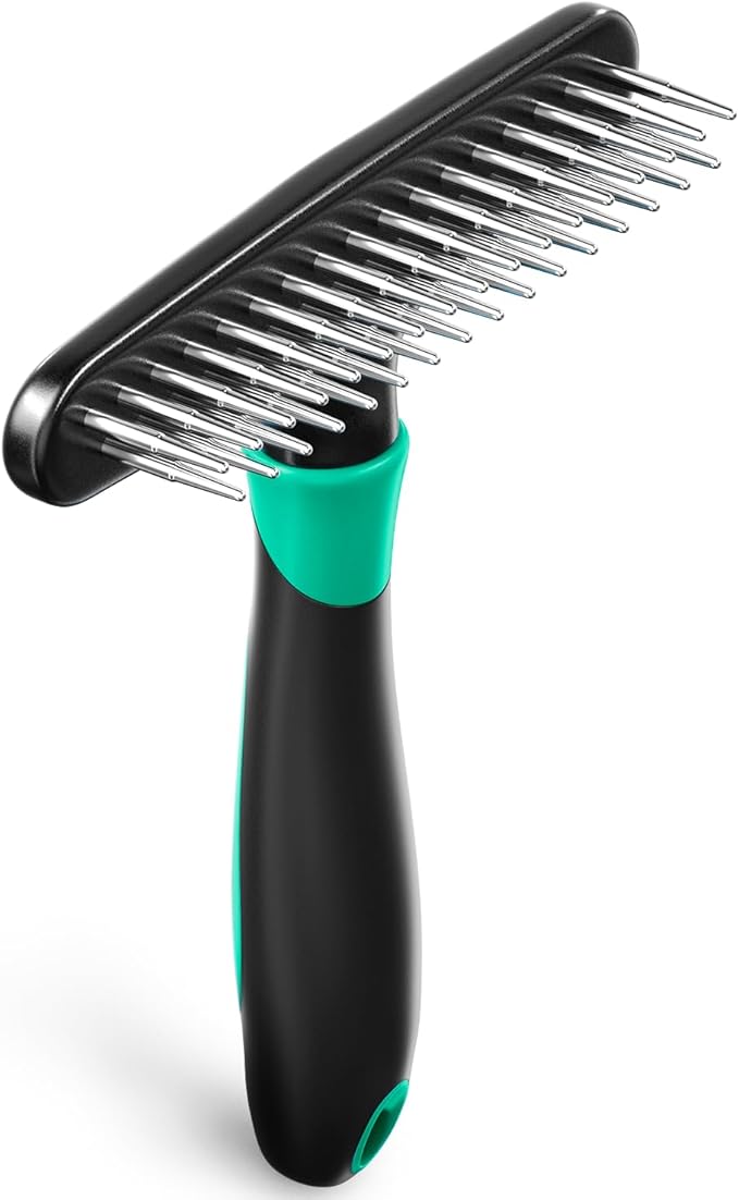 DOGI Deshedding Brush Comb - Undercoat Rake for Dogs, Cats, Short, Long Hair Coats - Double Row Stainless Steel Pins - Reduce Shedding by 90% (Green)