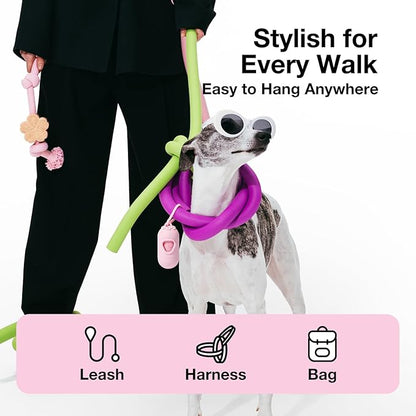 VETRESKA Dog Poop Bag Dispenser with Cherry Blossom Scented Poop Bags, Leak Proof and Extra Thick Pet Waste Bags, 1 Poop Bag Holder and 105 Bags for Dog Walking and Cats Litter, Pink