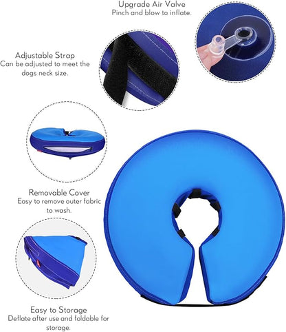 MIDOG Soft Inflatable Dog Cone,Donut E-Collar Alternative for After Surgery, Prevents Licking, Allowing Normal Eating & Vision,Comfortable Recovery Collar for Small Medium Large Dogs&Cats, DarkBlue-M+