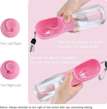 Cibaabo Dog Water Bottle with Food Container & Poop Bag Holder, Travel Water Bowl, Portable Pet Dispenser, Girl Dog Accessories Stuff Items Essentials Gift for Yorkie Chihuahua Walking Hiking