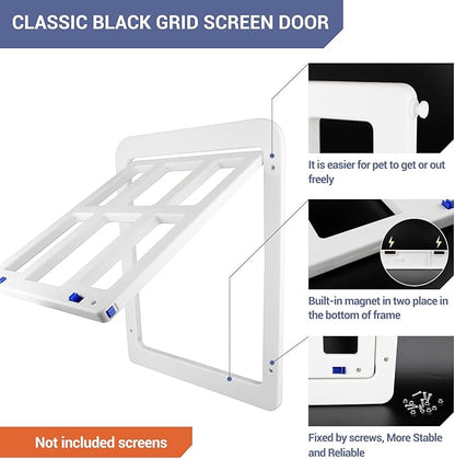 PETLESO Dog Door for Sliding Door, Lockable Dog Screen Door with Magnetic Closure Easy Install Pet Door for Dogs Cats, Inner Flap 11.2"x14.4" White