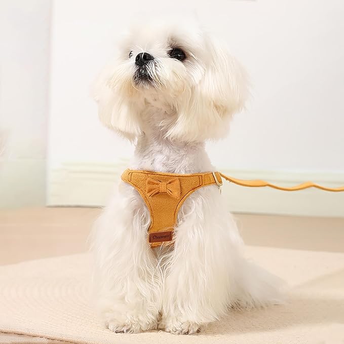 Cute Small Dog Harness and Leash Puppy Set with Bowtie,Step in Dog Harnesses,Soft Adjustable Cat & Dog Vest,Harness for Small Cats & Dogs Walks and Parties(Pink,S:Weight 8.8-17.6lb)