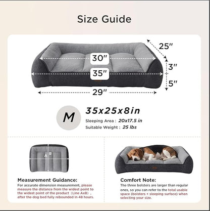 Bedsure SupportMax™ Orthopedic Dog Bed Medium Size Dog - As Seen on TV Extra Thick Supportive Medium Dogs Beds with Waterproof Washable Cover, Comfort Pet Bed Sofa with Soft Sherpa, Beige, 35"