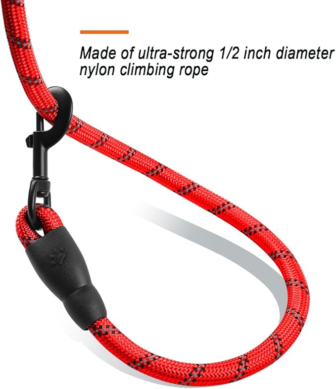 BARKBAY Dog Leashes for Large Dogs Heavy Duty Dog Leash 4/5/6 FT with Comfortable Padded Handle and Highly Reflective Threads for Medium Large Dogs Walking Training Running (5FT-1/2'',Red