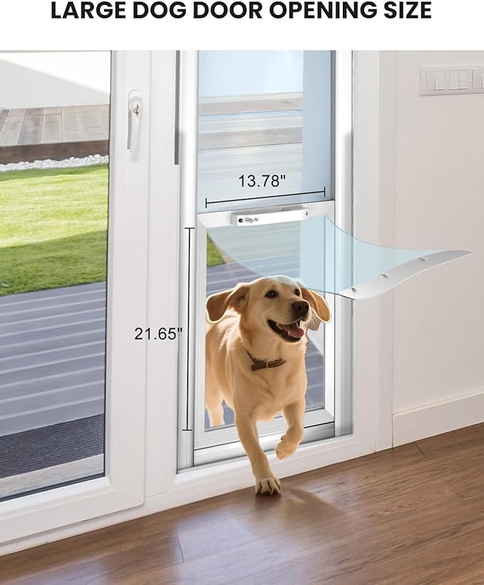 Dog Door for Sliding Glass Insert for Cat Doggie Doggy Pet Doors with Lock, Adjustable Height 74.8" to 80.71"