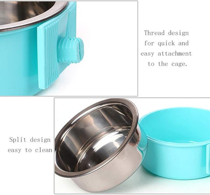 Pet Hanging Bowl 2-in-1 Removable Stainless Steel Food Hanging Bowl for Puppy/Cat, Andiker Pet Bowl Hanging Cage Large Water Food Feeder for Dogs Cats (Large, Blue)