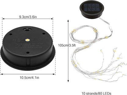 YJFWAL Solar Watering Can Lights Replacement Top, 3.6in Round Panel with 3.5Ft 80 Led Copper Wire String Lights for Solar Lantern Water Can Battery Box Accessories