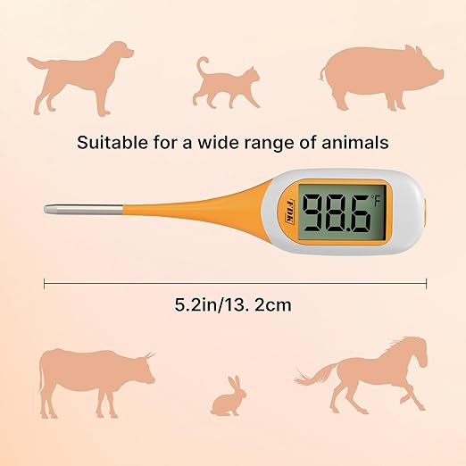 FDK Digital Dog & Cat Thermometer for Fever Detection, 8s Fast Reading Pet Rectal Thermometer with Large LCD Screen, Comfortable Flexible Soft Tip Fever Alert °C/°F Switchable