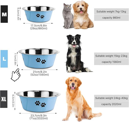 YUDANSI Dog Bowls 2 Pack Small Medium Dogs Feeding Food Water Bowl with Non-Slip Silicone Sole, Stainless Steel Dog Dishes Elevated Raised Pet Feeder(Blue, L(6.6 Cups)