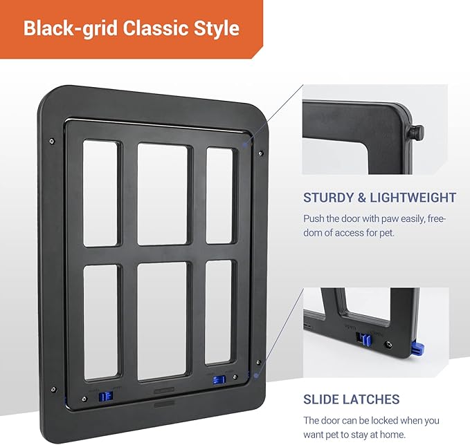 Dog Door for Screen Door - 8.3" x 10.3" Small Pet Door for Cats & Small Dogs, Magnetic Flap Auto Close, Lockable Insert, Sliding Screen Door Compatible, Black