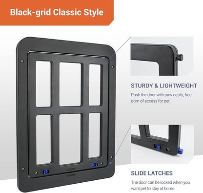 Dog Door for Screen Door - 8.3" x 10.3" Small Pet Door for Cats & Small Dogs, Magnetic Flap Auto Close, Lockable Insert, Sliding Screen Door Compatible, Black